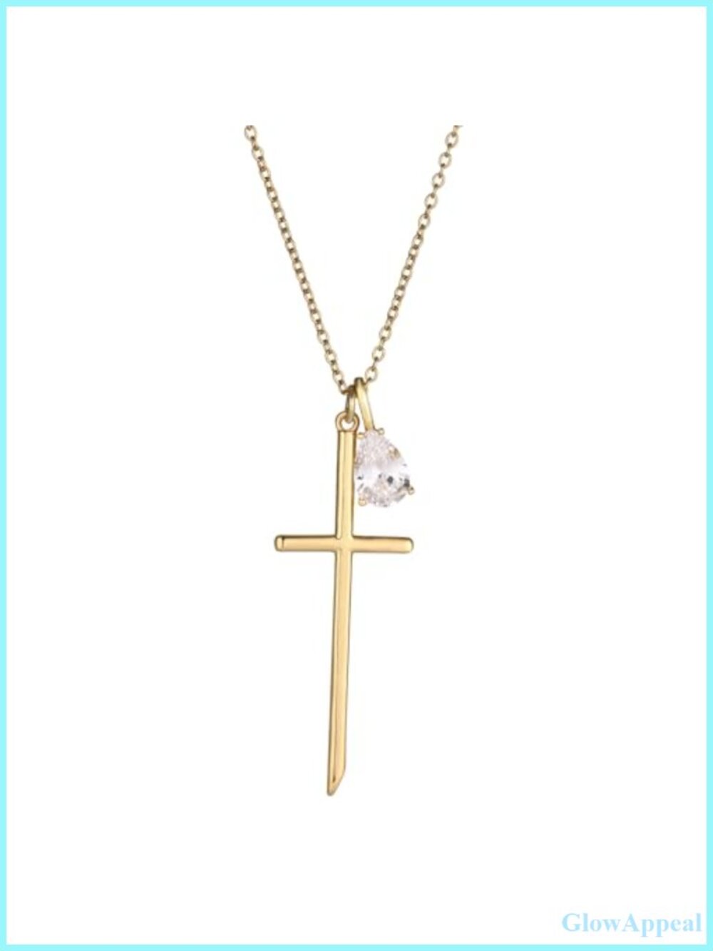 14K Gold Cross Necklace CZ Diamond Crucifix Pendant Religious Gift